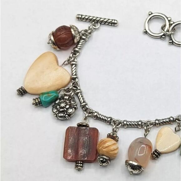BRIGHTON NATURAL ELEMENTS Heart‎ Multi Beads Charms Chunky Toggle Bracelet - Picture 10 of 11